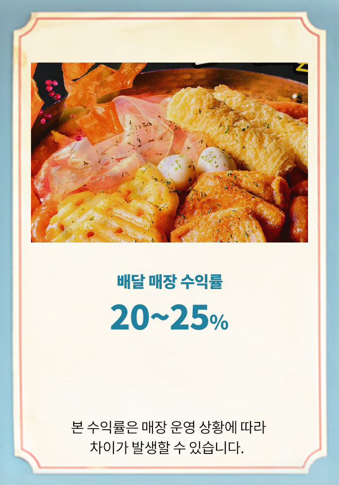 2.최소의 투자 최대의 수익 구조, 배달 매장 수익률 20~25%, 3천만원 투자로 6천만원 남기는!